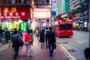 Hong Kong,March 26,2019-Daily life in the streets and skyscrapers of Hong Kong during a cloudy day photo