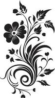 Inky Botanical Flourish Iconic Emblem Botanical Noir Design Hand Drawn Icon vector