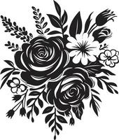 botánico ramo de flores fusión negro vector logo etéreo florecer conjunto decorativo negro icono diseño