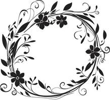 Noir Petal Fusion Hand Rendered Vector Logo Design Whimsical Floral Complexity Black Iconic Emblem