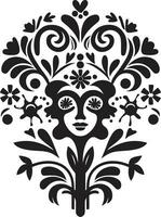 resumen florecer resplandor mujer cara emblema elegante floral contornos vector negro cara
