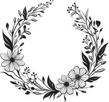 Whimsical Floral Arrangement Vector Wedding Emblem Modern Wedding Bouquet Black Floral Icon Design