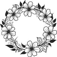 artístico pétalo anillo Boda negro icono minimalista guirnalda bosquejo negro floral emblema vector