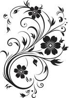 Whimsical Botanical Flourish Iconic Black Logo Element Vintage Floral Elegance Hand Rendered Vector Icon