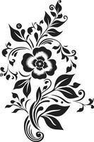 artístico noir floraciones negro icono con hecho a mano diseño intrincado floral grabados mano prestados vector icono