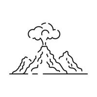 Volcanic activity linear icon. Volcanic eruptions are major source of natural pollution problem. Natural disaster illustration. Contour symbol. Vector isolated outline.