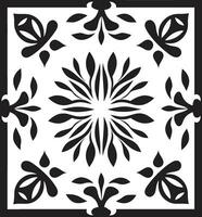 Tiled Botanical Harmony Black Vector Logo Blossom Patterns in Geometry Tile Icon