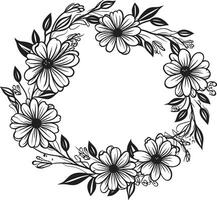 Clean Petal Wreath Hand Drawn Wedding Iconic Whimsical Wedding Blossoms Vector Floral Emblem