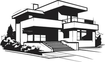 elegante paisaje urbano villa pulcro ciudad casa icono en negrita negro contorno de moda urbano villa impresión negro contorno símbolo de ciudad sofisticación vector