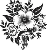 elegante botánico arreglo decorativo negro vector icono caprichoso flor racimo negro ramo de flores logo diseño
