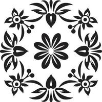 Abstract Botanics Black Vector Floral Pattern Symmetry in Tiles Geometric Black Icon