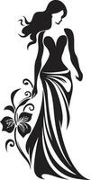 Clean Floral Couture Black Hand Drawn Icon Whimsical Petal Radiance Vector Woman Icon