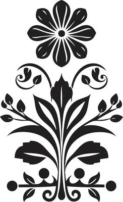 Petal Mosaic Geometric Tile Icon in Black Botanical Symmetry Floral Vector Tile Design