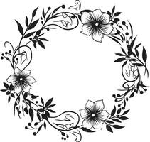 Minimalist Wedding Florals Black Iconic Emblem Sophisticated Floral Wreath Handcrafted Vector