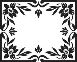 Abstract Garden Black Vector Icon with Florals Tessellated Blooms Geometric Floral Tile Pattern