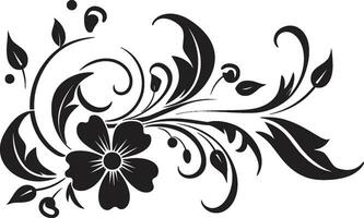 Handcrafted Floral Chic Black Icon Elegant Noir Blossom Vector Logo