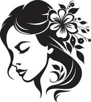 Abstract Flora Fusion Black Artistic Face Emblem Elegant Botanical Glamour Vector Woman Icon