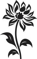 Whimsical Handcrafted Bloom Vector Icon Design Modern Floral Sketch Black Single Emblem