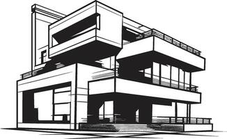 Modern Cityscape Villa Villa Outline in Urban Flair Urban Villa Impression Villa Vector Outline in Sharp Black