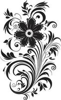 Captivating Floral Elegance Hand Rendered Vector Icon Spirited Bloom Accents Black Design Icon Element