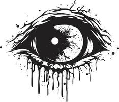 Dreadful Zombie Stare Black Eye Icon Design Creepy Undead Vision Vector Zombie Eye Emblem