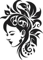 Chic Blooms Persona Woman Vector Design Clean Floral Beauty Black Hand Drawn Icon