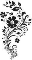 Noir Petal Cascade Hand Rendered Vector Logo Design Whimsical Floral Ornament Black Iconic Design Element