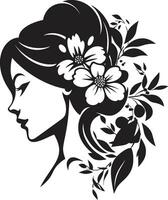 limpiar floral belleza negro mano dibujado icono caprichoso femenino pétalos elegante negro emblema vector