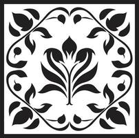 Floral Harmony Black Vector Tile Pattern Abstract Garden Geometric Tile Icon