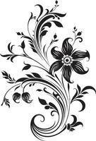 Dynamic Blossom Accent Black Design Element Captivating Botanical Sketch Iconic Vector Logo