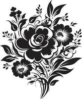 Enchanted Bloom Ensemble Black Floral Emblem Sophisticated Bouquet Elegance Decorative Black Icon vector