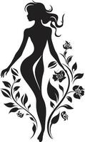 Sophisticated Floral Elegance Handcrafted Woman in Bloom Abstract Flora Fusion Black Artistic Woman Blossom Emblem vector