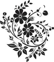 Whimsical Floral Complexity Black Iconic Emblem Mystical Noir Petals Hand Drawn Vector Icon