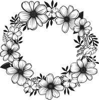 Elegant Wedding Bloom Black Vector Floral Emblem Graceful Wreath Sketch Artistic Black Logo Icon