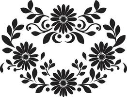 pétalo simetría negro vector icono con losas botánico patrones geométrico floral icono diseño