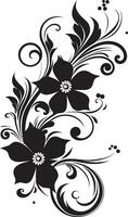 Dynamic Blossom Accents Black Design Element Captivating Botanical Sketches Iconic Vector Logo