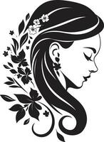 Chic Blooms Persona Woman Vector Design Clean Floral Beauty Black Hand Drawn Icon