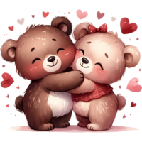 AI generated A cute cartoon couple of bears in love with heart for Valentines day greeting card, clipart png