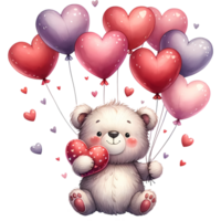 ai gegenereerd een schattig tekenfilm paar van bears in liefde met hart voor valentijnsdag dag groet kaart, clip art png
