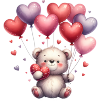 AI generated A cute cartoon couple of bears in love with heart for Valentines day greeting card, clipart png