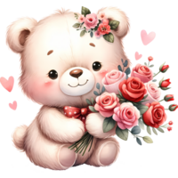 ai generado un linda dibujos animados Pareja de osos en amor con corazón para san valentin día saludo tarjeta, clipart png