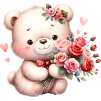 AI generated A cute cartoon couple of bears in love with heart for Valentines day greeting card, clipart png