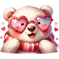 AI generated A cute cartoon couple of bears in love with heart for Valentines day greeting card, clipart png