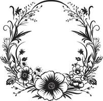 Graceful Frame Border Black Vector Frame Botanic Petal Encase Decorative Black Icon