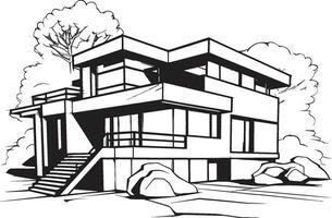 Modern Cityline Villa Bold Black Outline Emblem of Urban Living Contemporary Villa Blueprint Iconic Structure in Vector Design