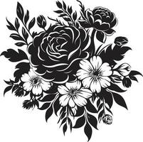 Graceful Posy Ensemble Decorative Black Logo Botanic Elegance Black Floral Bouquet Icon vector