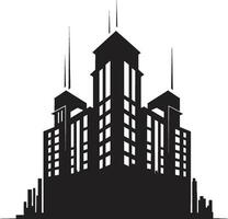 Cityline Vista Multifloor Cityscape Emblem in Vector Downtown Elevation Multifloral City Building Vector Icon