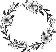 Sophisticated Floral Wreath Handcrafted Vector Icon Abstract Wedding Bloom Black Artistic Emblem