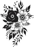elegante botánico linaje mano dibujado vector icono caprichoso floral impresiones negro vector logo emblema