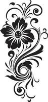 botánico noir elegante mano dibujado diseño noir floral elegancia negro vector icono